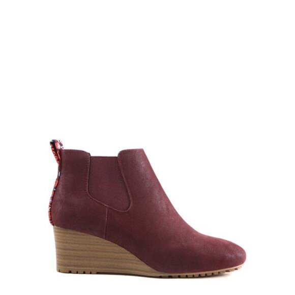 Women's Burgundy Wedge Bootie - Slip-On Style, Rounded Toe, 2.5" Heel - Picture 2 of 5